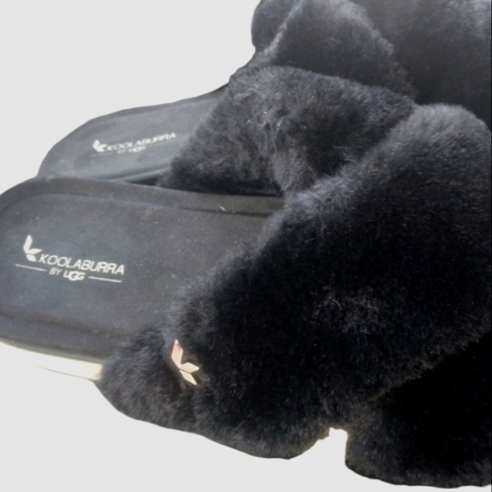 KOOLABURRA By UGG Roubie Fuzz Black Slides Size 8 - Picture 3 of 9